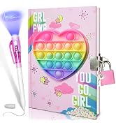 GINMLYDA Pop Girls Diary with Lock and Invisible Ink Double-end Pen, 7.5x5.4 Inches 160 Lined Pag...