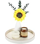 GORESE Round Decorative Serving Tray for Coffee Table Decor, 12" PU Leather Table Centerpiece Hom...