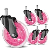 TESUMI Pink Office Chair Wheels 3" Roller Blade Rubber Chair Casters Replacement, Heavy Duty Quie...