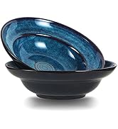 STE-CER Starry Blue Ceramic Salad bowl, 10" Wide Rim Soup Bowls, 48oz Deep Porcelain Pasta Plate,...