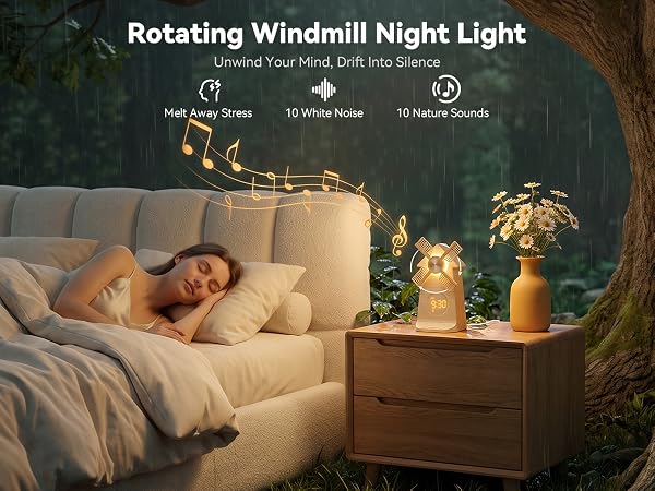 Sunrise Alarm Clock with Rotating Windmill, White Noise Machine for Sleeping