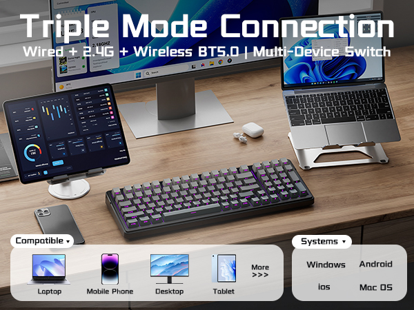wireless mechanical keyboard with number pad for work gaming rechargeable