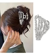 Halloween Hair Claw Clips for Women Metal Sliver Skull Hand Hair Clips for Thick Hair Gothic Hair...