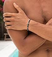 Made by Nami Stainless Steel Double Layered Mens Silver Bracelet Adjustable Beaded & Chain Bracel...