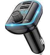 Bluetooth 5.0 FM Transmitter for Car, Bluetooth Car Adapter with Dual USB Ports QC3.0 Quick Charg...