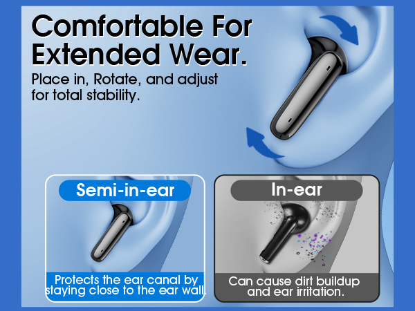 Semi in-ear earbuds provide better protection for your ears and hearing compared to in-ear designs.
