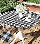 smiry Round Table Cloth Cover, Elastic Waterproof Fitted Vinyl Table Covers for 36