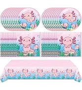 41Pcs Pink Axolotl Birthday Party Supplies Reptile Animals Theme Tableware Set Cartoon Axolotl Pa...