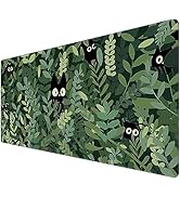 Kawaii Cat Mouse Pad Xl-31.5x15.7in-Black Cat Plant Desk Mousepad-Extended Aesthetic Keyboard Mou...
