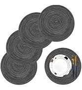 pigchcy Round Braided Placemats Set of 4 Round Table Mats for Dining Tables 15 inch (Blak Grey)