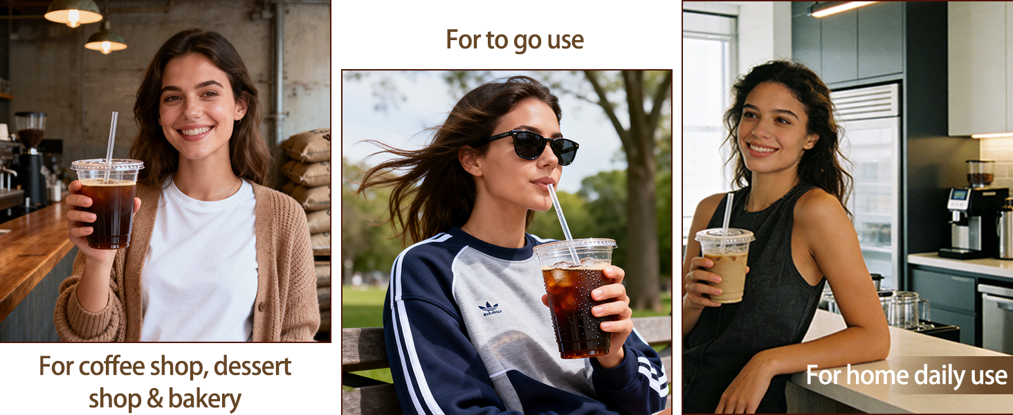 disposable clear plastic iced coffee cups with lids Straws 16oz 20oz Cold Juice Drinks Smoothie