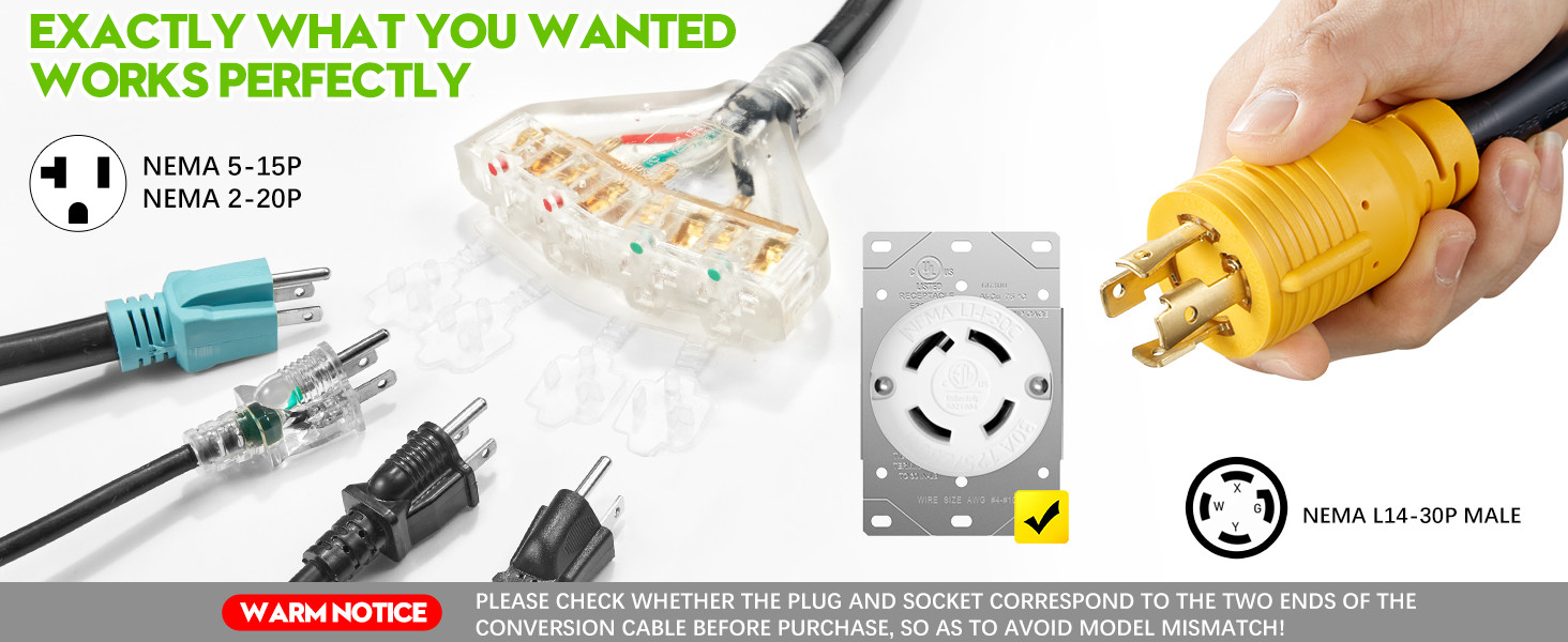 30 Amp to 20 Amp 110 Generator RV Adapter Cord