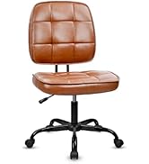 CLATINA Armless Home Office Chair with Lumbar Support and Wheels, Small PU Leather Ergonomic Low ...