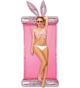 POZA Inflatable Pink Bunny Water Hammock - Luxurious Pool Float Lounger Filled With Silver Confet...