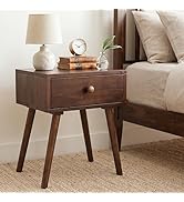 AV CONNECT Calma Solid Wood Nightstand with 1-Drawer, Acacia Wood Bedside Table, Mid Century Mode...