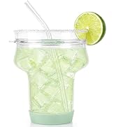 Sursip 16oz Margarita Glasses with Lid & 2 Straws, Glass Cocktail Tumbler | 360° Sippable Salt Ri...