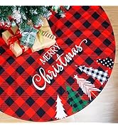 Christmas Tree Skirt 48 Inch Red Rustic Xmas Tree Skirt with Christmas Tree, Black Red Buffalo Pl...