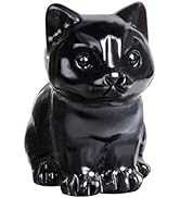 Crystal Cat Figurines Decor, 1.6 Inch Black Obsidian Crystal Kitten Statue Gift for Cat Lovers Co...