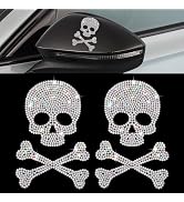 MOXRUQ 2 PCS Bling Skull and Bone Stickers, Rhinestone Skull Decal, Crystal Stickers for Car Deco...