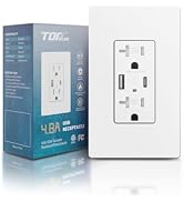 TOPELER USB Wall Outlet with Type A & Type C USB Ports, 4.8A USB High Speed Wall Charger, 20Amp 1...