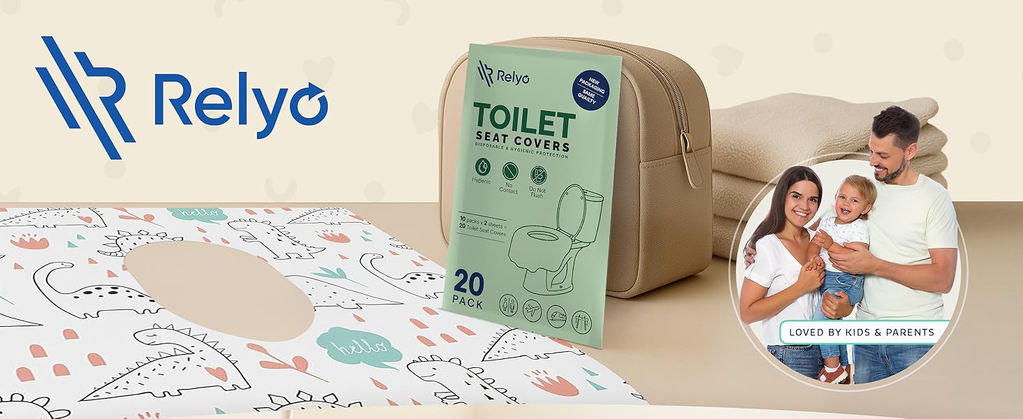 disposable toilet seat covers for kids, USA made, hygienic travel toilet cover, Relyo pack