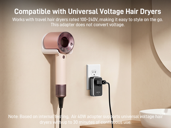 Compatible with Universal Voltage Hair Dryers