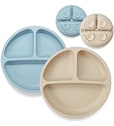 PandaEar 2 Pack Toddler Plates Silicone Suction Plates for Baby Kids| Divided Unbreakable Baby Fe...