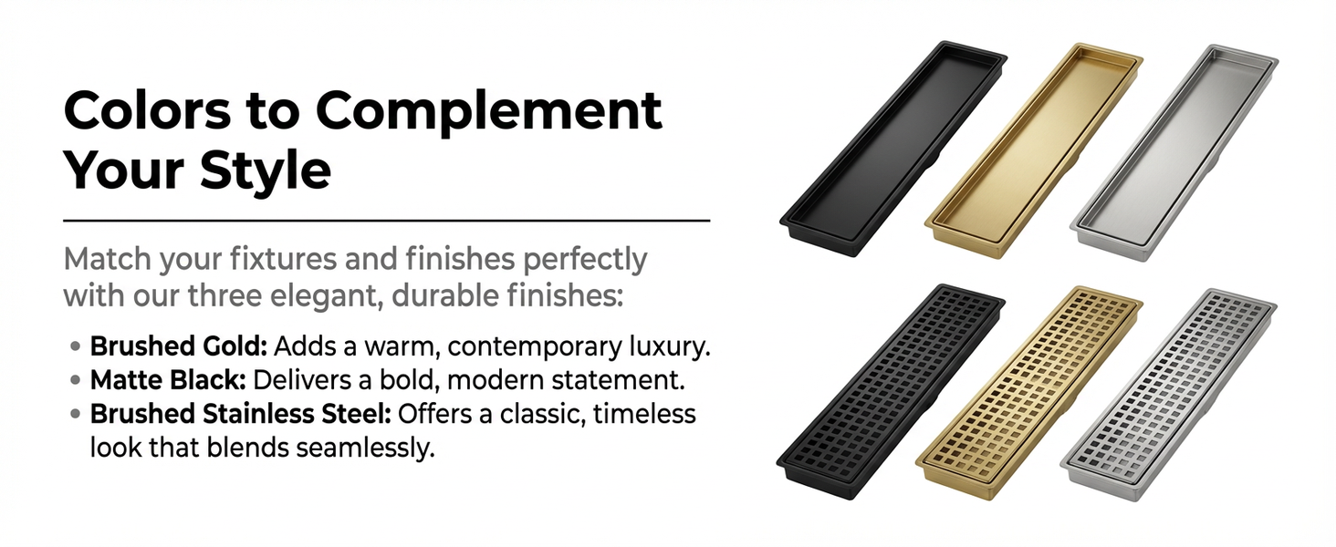 Linear Shower Floor Drain, Brushed Gold 24 Inch 304 Stainless Steel Bathroom Drains Kit