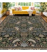Hazo Haus Dark Living Room Rug 8x10 - Large Washable Floral Area Rugs for Dining Room Under Table...