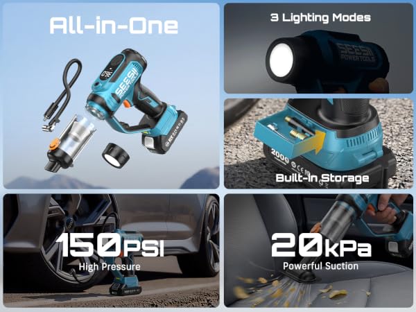 SEESII Cordless Tire Inflator Portable Air Compressor
