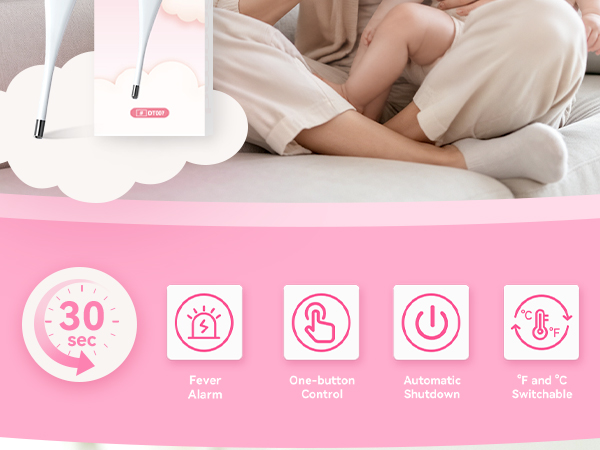 Fever Alarm, One-button Control, Automatic Shutdown, ? and ? Switchable