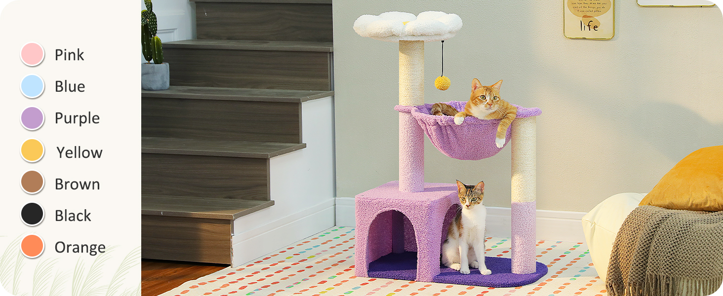 flower cat tree features a cute flower-shaped top perch adding charm to indoor playtime