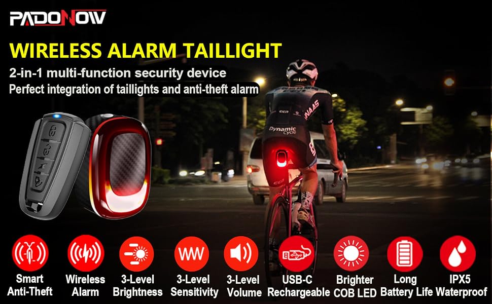 alarm bike bicycle tail rear back light motion sensor remote anti theft wireless usb rechargeable