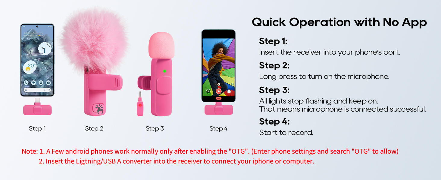 Quick Operation with No App only 4 step usb c microphone with indicator lamp