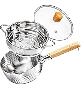 DEAYOU Stainless Steel Saucepan with Steamer, 1.2 Quart Yukihira Sauce Pan with Lid, Traditional ...