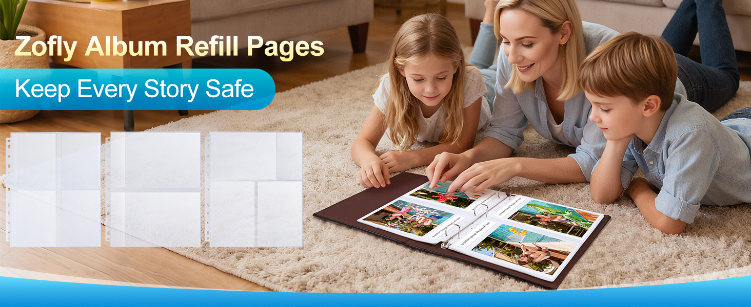 5x7 Photo Album Refill Pages for 3 Ring Binder,Ultra-Clear Photo Sleeves