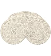SHACOS Round Placemats Set of 6 Boho Braided Bordered Placemats 15 inch for Dining Tables Wedding...