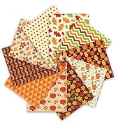 Whaline 10 Pcs Fall Cotton Fabric Bundles 18 x 22 Inch Fall Leaves Pumpkin Wave Dot Fat Quarters ...