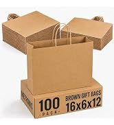 METRONIC Large Brown Paper Bags with Handles 16x6x12 Inch 100 Pack | Heavy Duty Craft Shopping Ba...