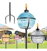 FALBAWR Citronella Torches Set of 4, 16 oz Glass Garden Torches for Outside, 3-Prong Grounded Sta...