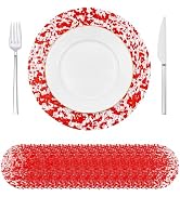 yuuzue 30 Pcs Red Disposable Placemats 13 Inch Glitter Metallic Mesh Round Placemats Red Foil Mes...