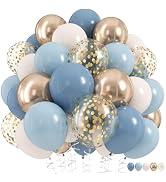 Dusty Blue Balloon Set, 60Pcs 12 Inch Slate Baby Blue White Sand Latex Balloon with Metallic Conf...