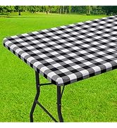Smiry Rectangle Picnic Table Cloth, Elastic Waterproof Fitted Vinyl Tablecloth for 6 FT Tables, F...