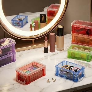 5.3"x3"x2" Stackable Clear Latch Storage Case Bins Organizer Container