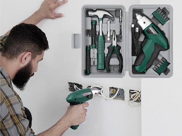 Hi-Spec 19pc 3.6V Green USB Small Power Screwdriver & Home DIY Tool Kit Set