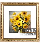 JCJMY 12x12 Vintage Picture Frame with 8x8 Mat, Elegant Retro 12 by 12 Photo Frame with Shatter-R...