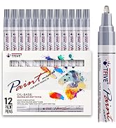 Silver Paint Pens Markers - 12 Pack Oil Based Permanent Marker, Medium Tip, Never Fade, Quick Dry...