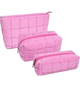 Beayuva 3Pcs Puffer Quilted Makeup Bag Travel Cosmetic Bag Set Portable Puffy Checkered Toiletry ...