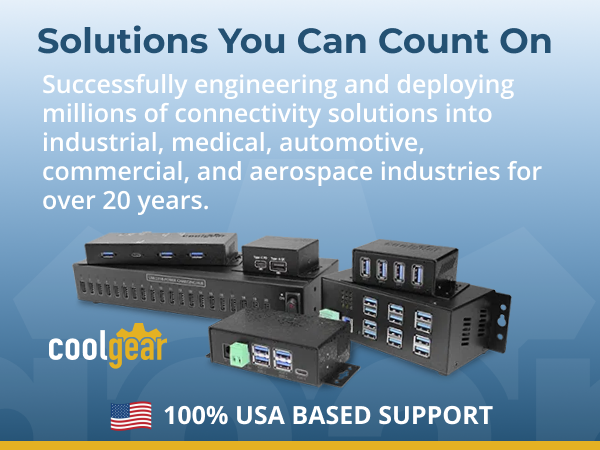 Industrial USB connectivity solutions with multiple port configurations and USA support