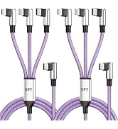 Jogrytece 90 Degree 3-in-1 Multi Charging Cable 2Pack 5FT - Right Angle USB C to Type C/Lightning...